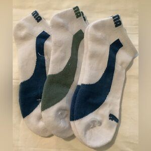 Puma Men's White Socks with Blue and Green Accents